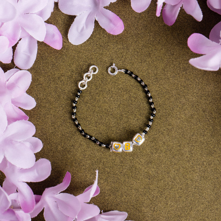 Black Beads and Yellow Letter Bracelet