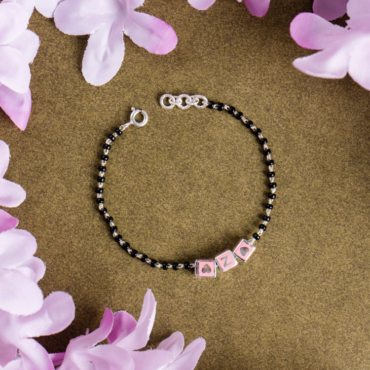 Black Beads and Pink Letter Bracelet