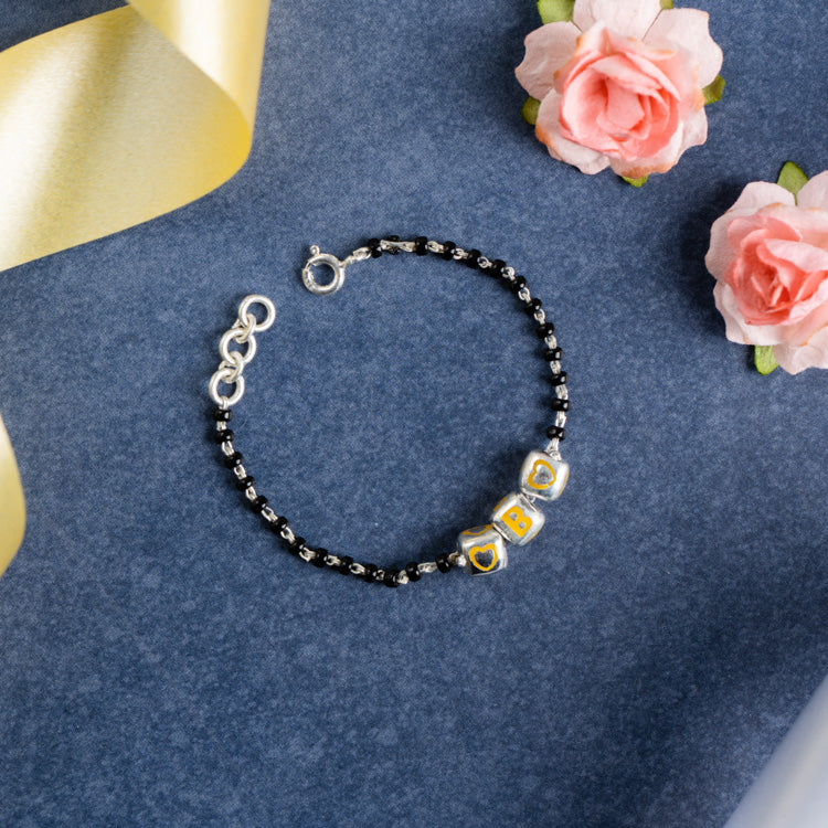 Black Beads and Yellow Letter Bracelet