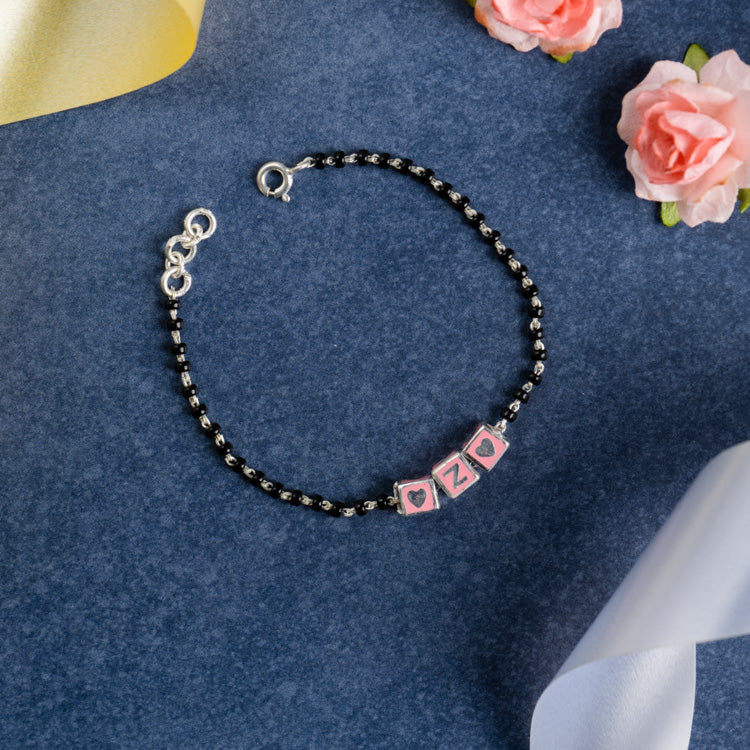 Black Beads and Pink Letter Bracelet