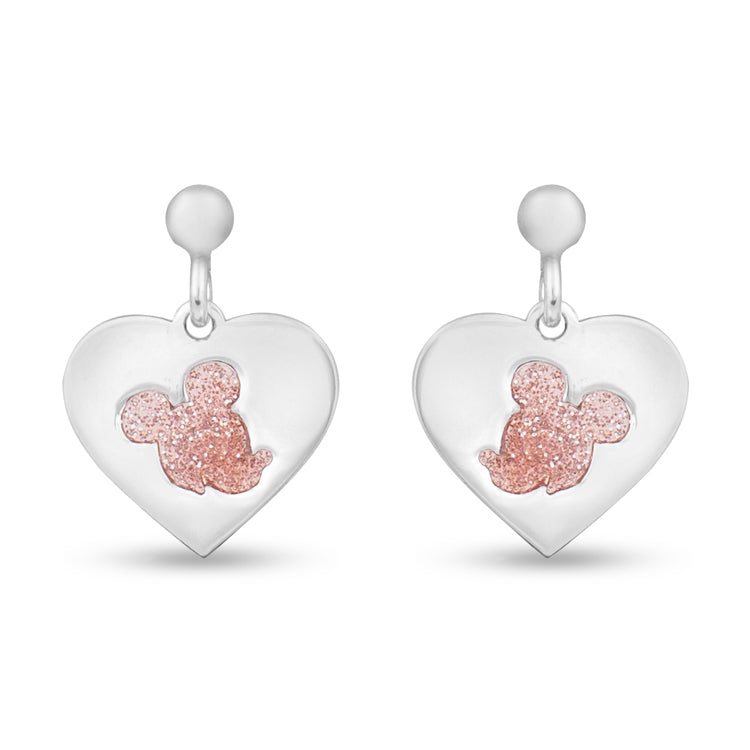 Mickey GlitterGlow Heart Kiddie Silver Earrings