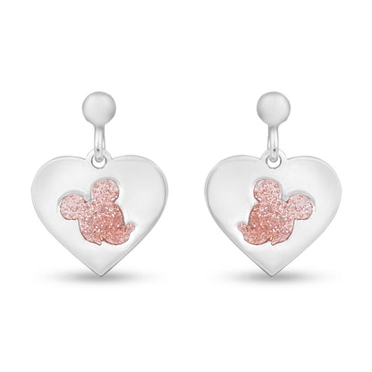 Mickey GlitterGlow Heart Kiddie Silver Earrings