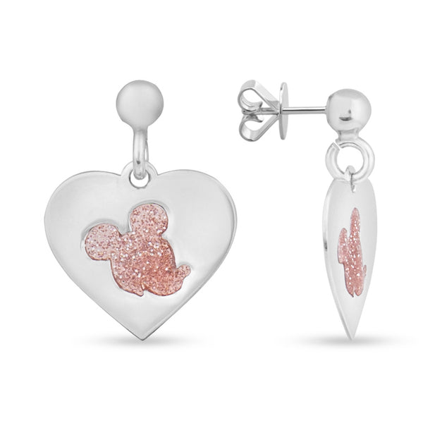 Mickey GlitterGlow Heart Kiddie Silver Earrings