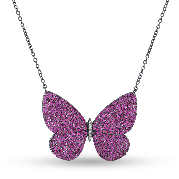 Purple Butterfly Silver Necklace