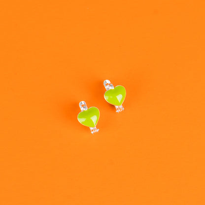 Emerald Embrace Heart Kiddie Silver Earrings