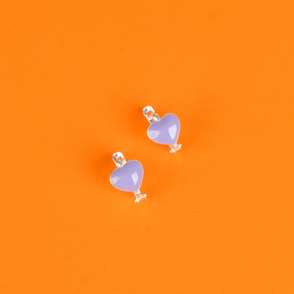Lilac Love Heart Kiddie Silver Earrings