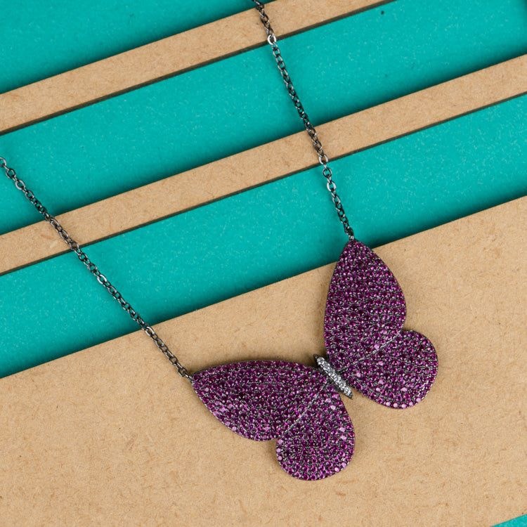 Purple Butterfly Silver Necklace