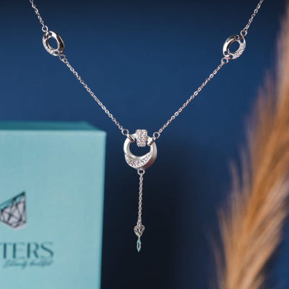 Lariat Circle Silver Pendant Necklace