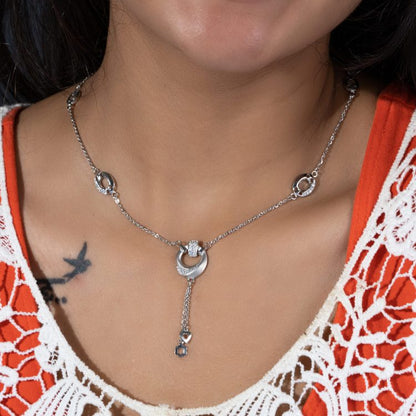 Lariat Circle Silver Pendant Necklace