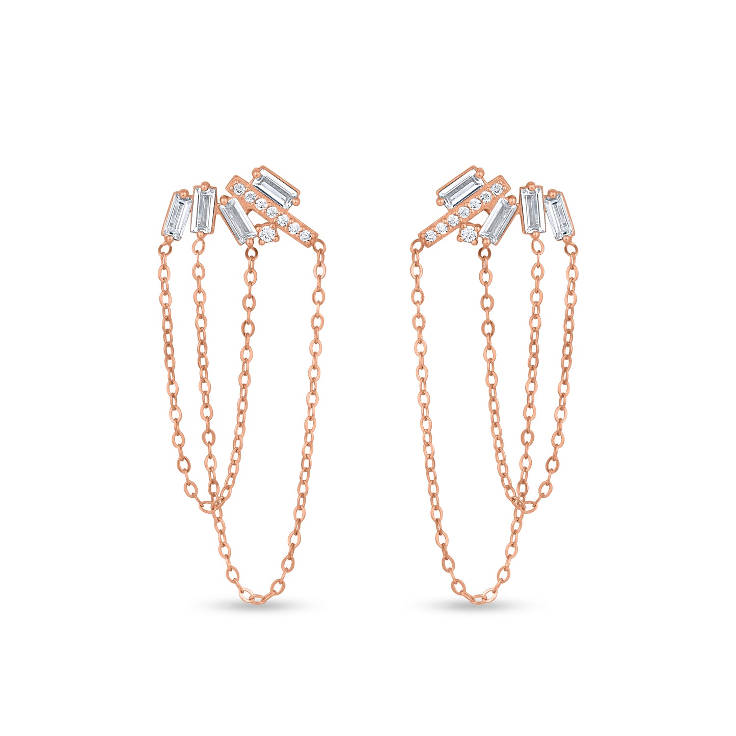 Sleek Streamline Chain Rose Gold Plated Silver Earrings