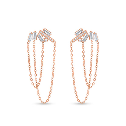 Sleek Streamline Chain Rose Gold Plated Silver Earrings