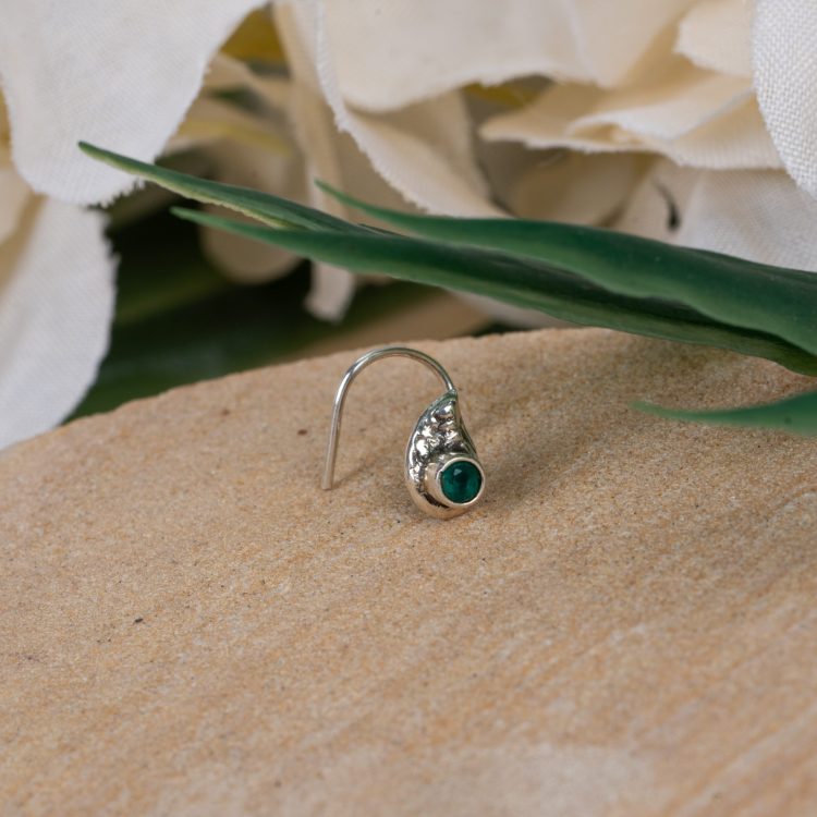 Green Gem Drop Nose Stud