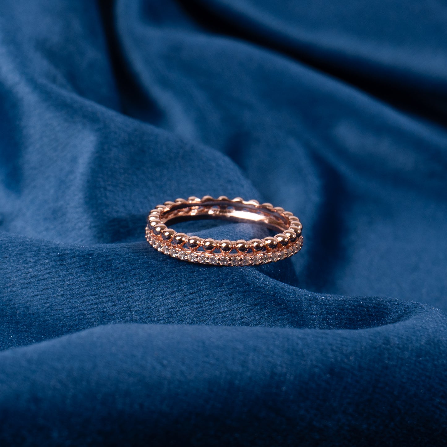 Dual Gleam Stack Rose Gold Plated Silver Ring