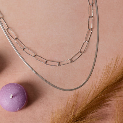 Geometric Layered Silver Necklace