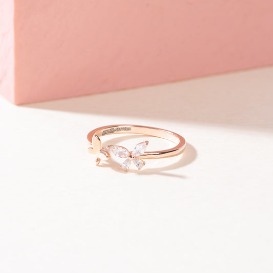 Flora Fauna Sparkle Silver Ring