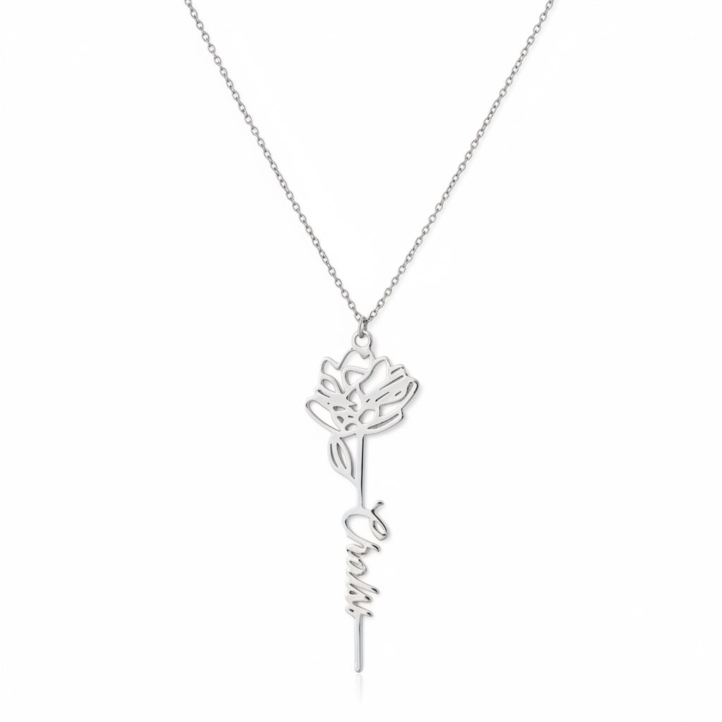 Silver Rose Personalised Name Pendant