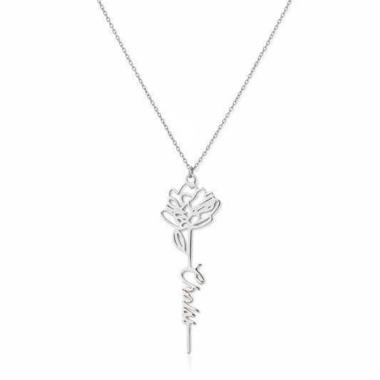 Silver Rose Personalised Name Pendant