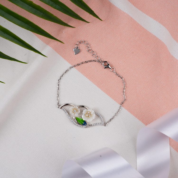 Lustrous Blossom Charm Silver Bracelet