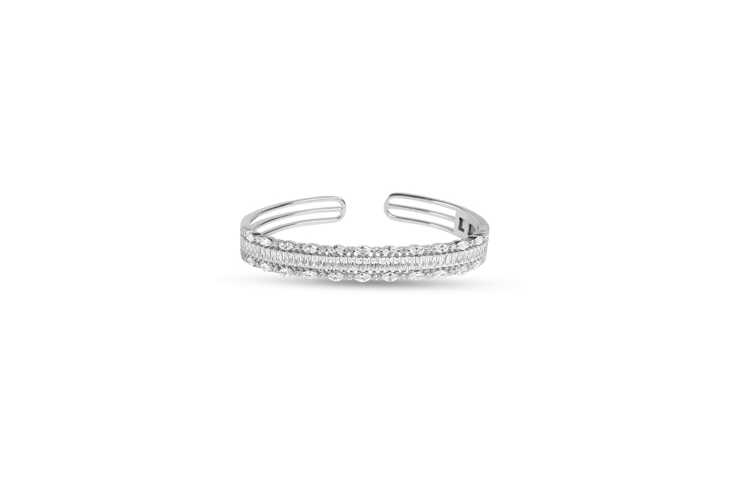 Crystal Open Cuff Silver Bracelet