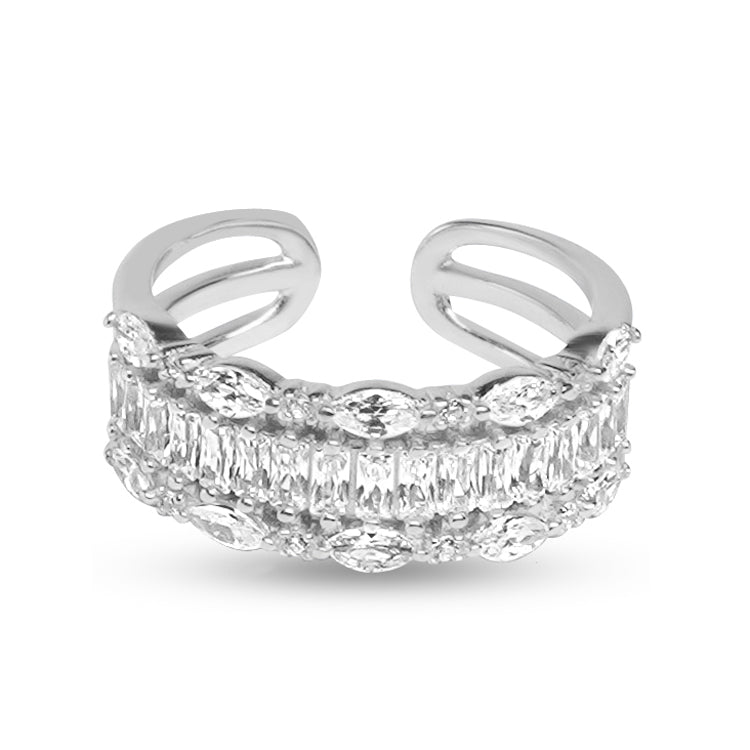 Crystal Open Cuff Silver Bracelet