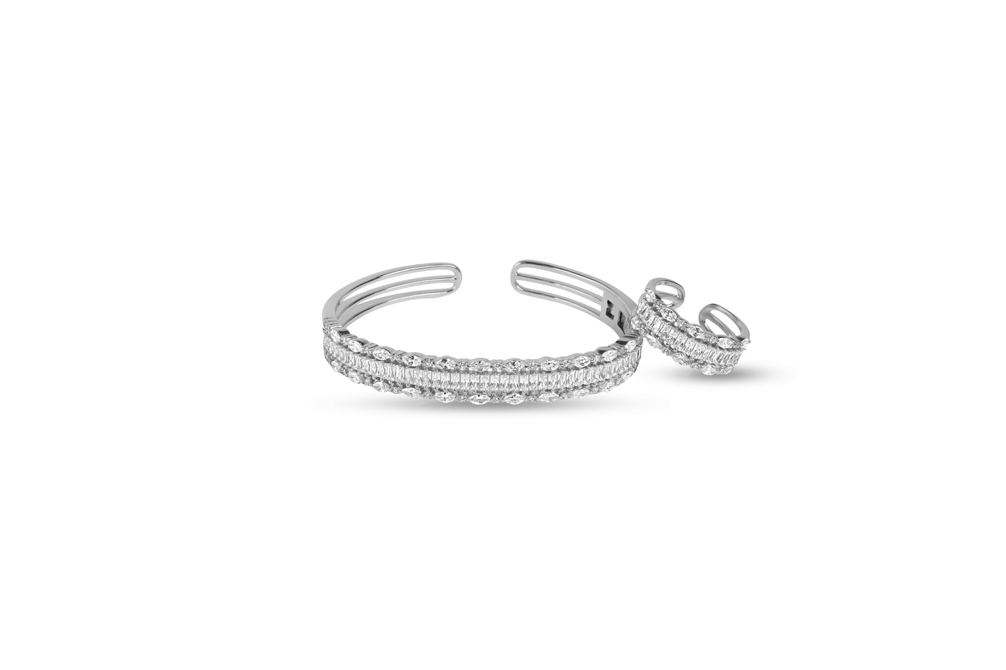 Crystal Open Cuff Silver Bracelet