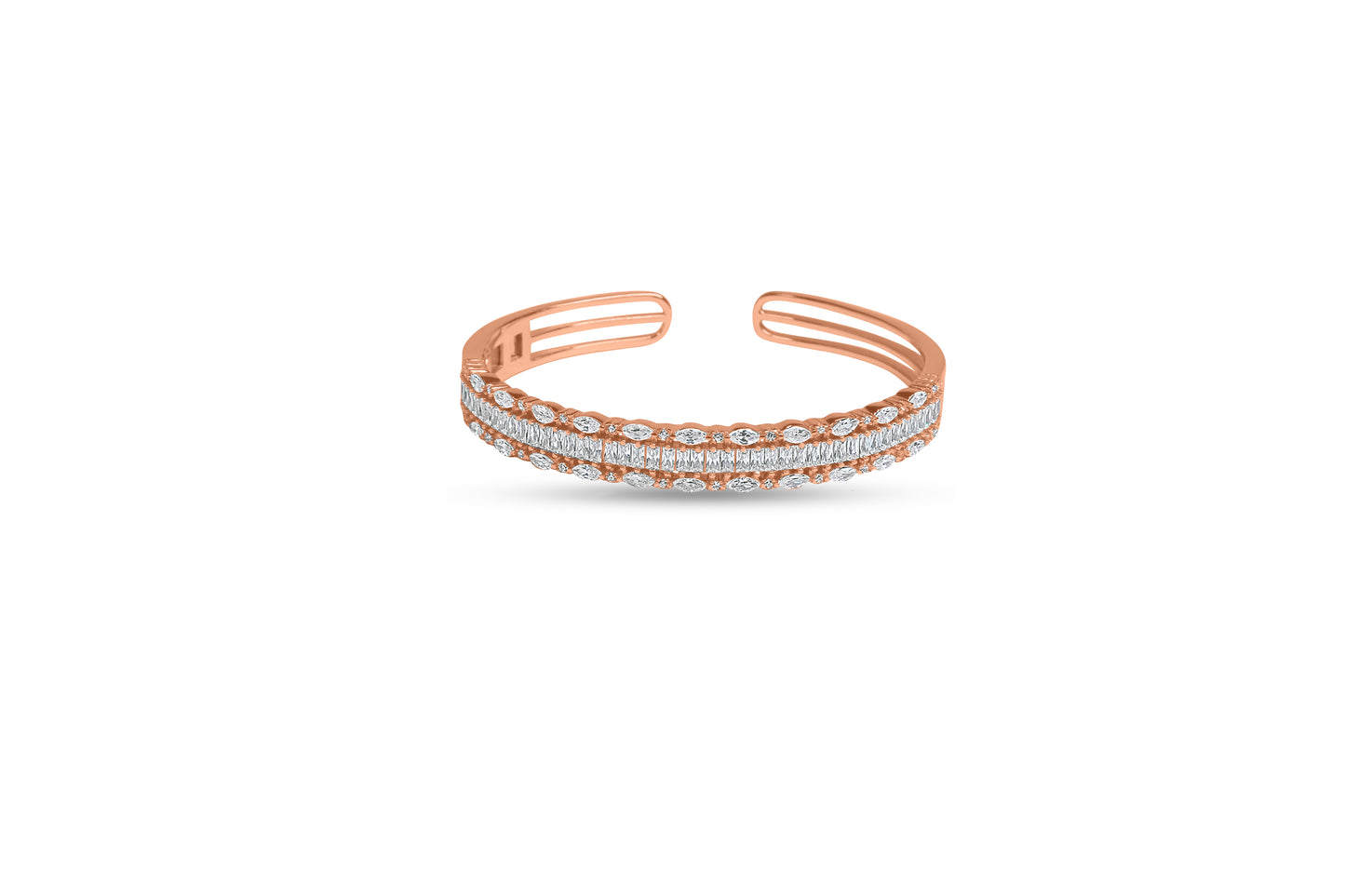 Crystal Open Cuff Rose Gold Plated Silver Bracelet