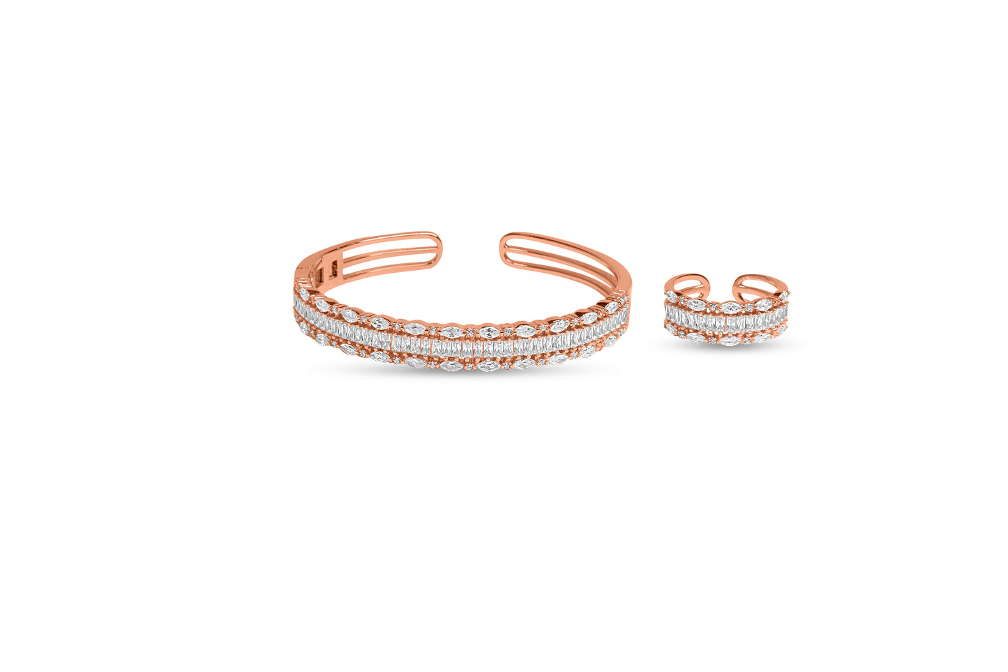 Crystal Open Cuff Rose Gold Plated Silver Bracelet
