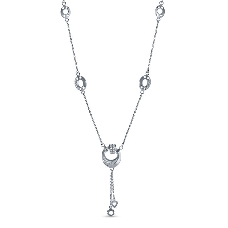 Lariat Circle Silver Pendant Necklace