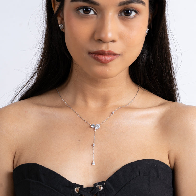 Diamond Droplet Silver Necklace