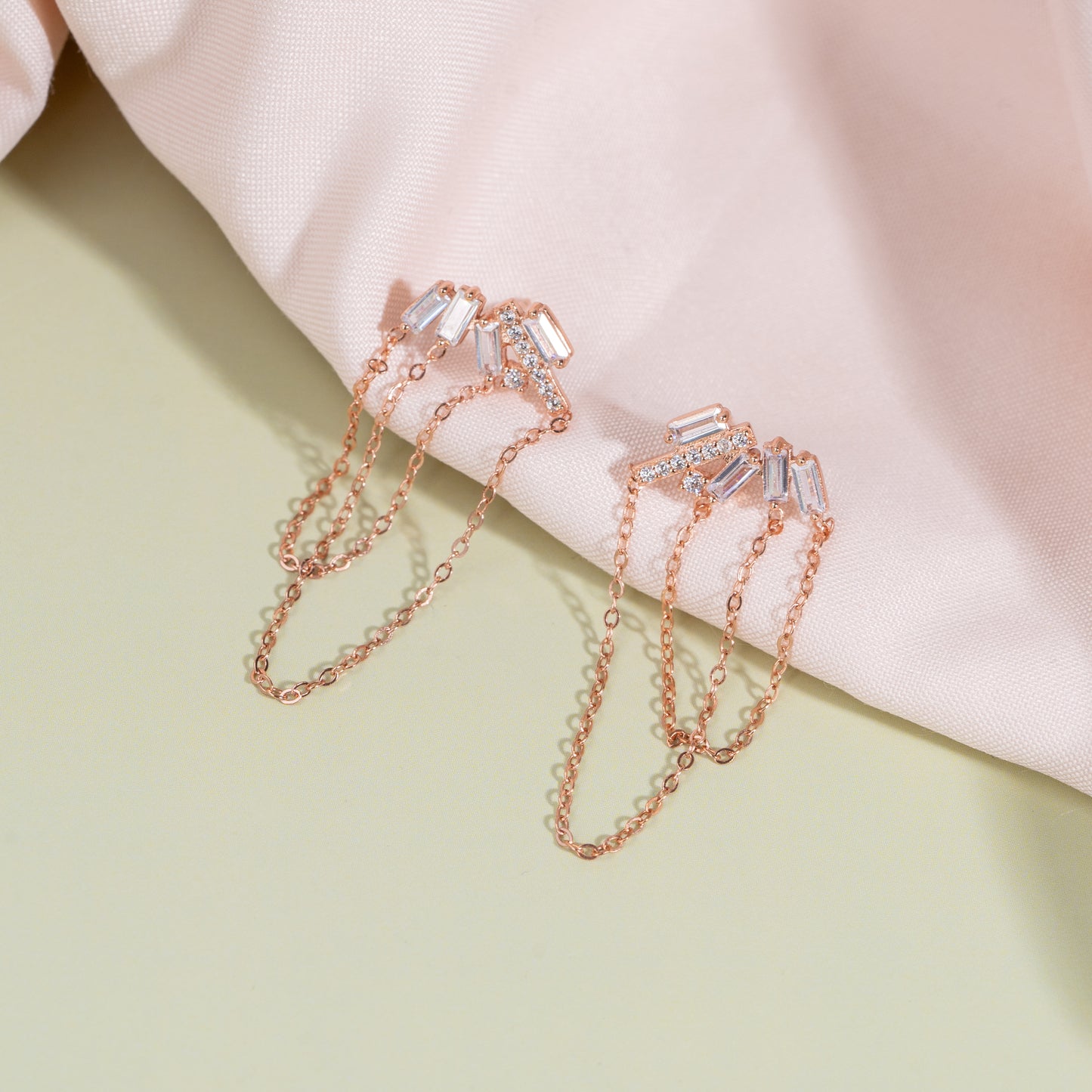 Sleek Streamline Chain Rose Gold Plated Silver Earrings