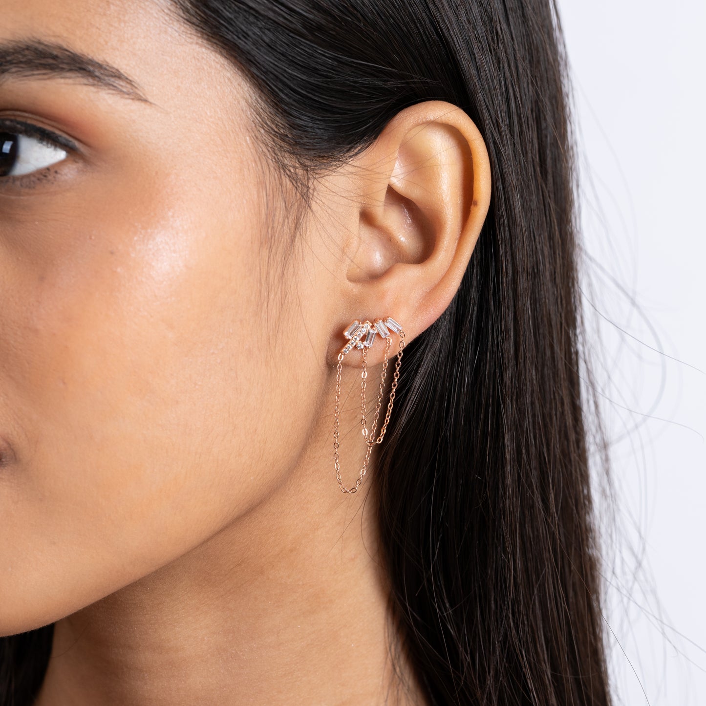 Sleek Streamline Chain Rose Gold Plated Silver Earrings