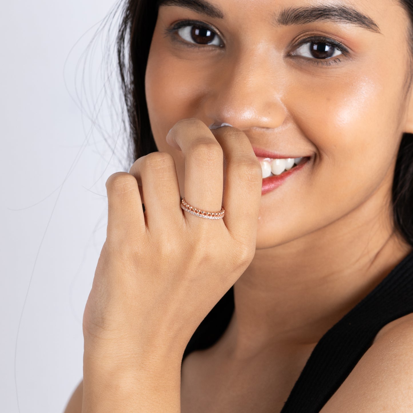 Dual Gleam Stack Rose Gold Plated Silver Ring