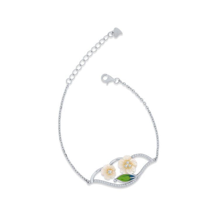 Lustrous Blossom Charm Silver Bracelet