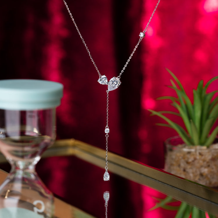 Diamond Droplet Silver Necklace