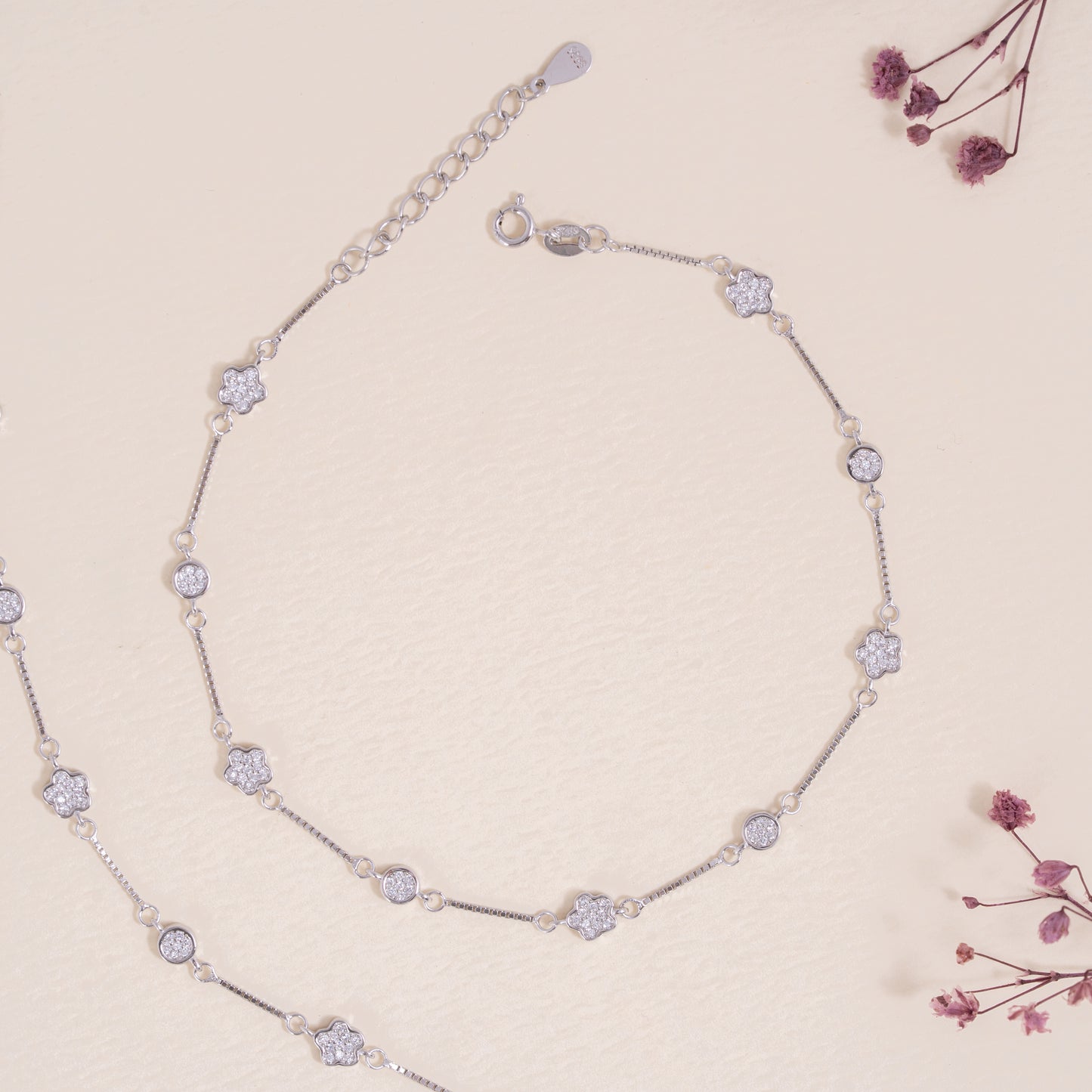 Flora Dot Silver Anklet