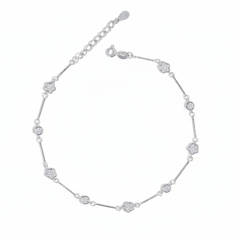 Flora Dot Silver Anklet