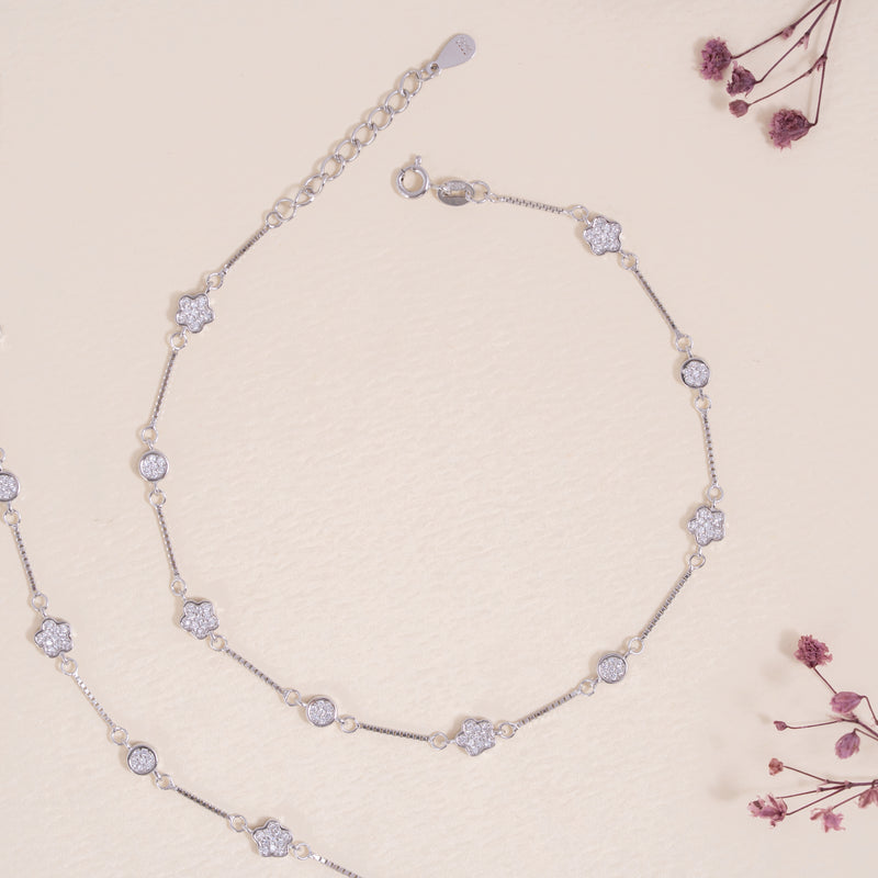 Flora Dot Silver Anklet