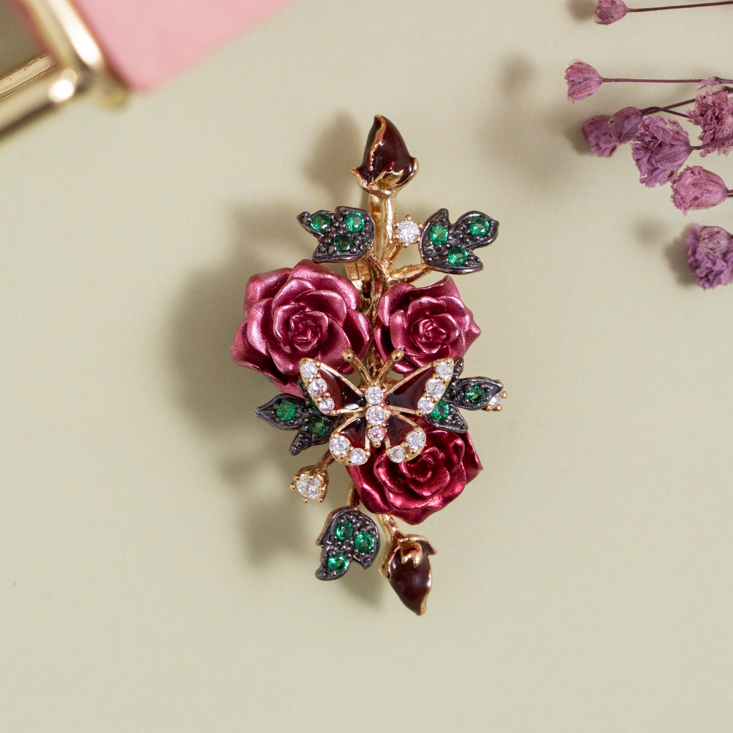 Crimson Bloom Butterfly Brooch