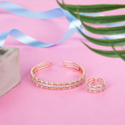 Crystal Open Cuff Rose Gold Plated Silver Bracelet