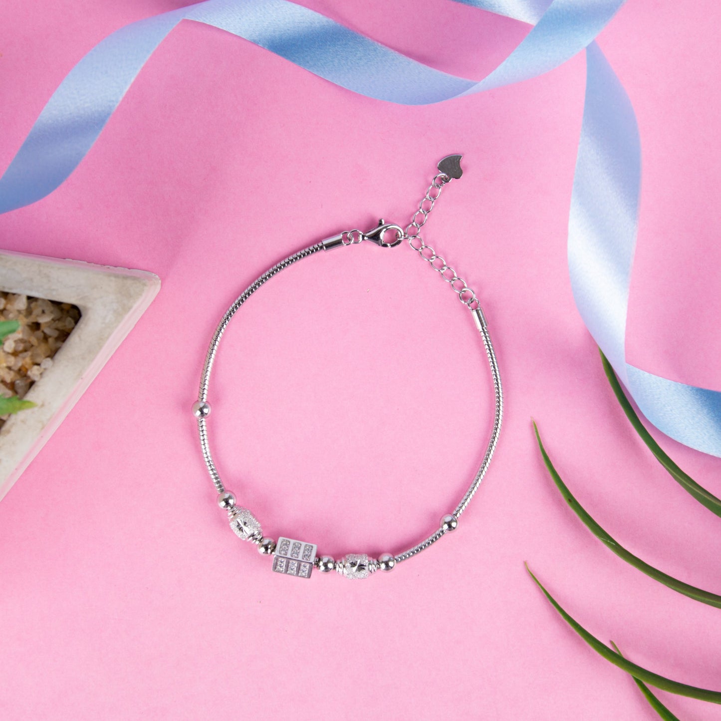 Crystal Cascade Charm Silver Bracelet