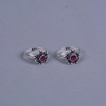 Majestic Ruby Blossom Silver Toe Rings