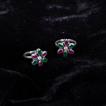 Blossoming Jewels Sterling Silver Toe Rings