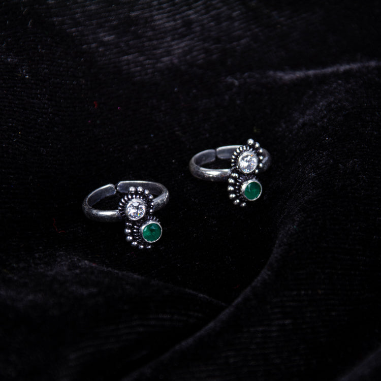 Emerald Essence Sterling Silver Toe Rings