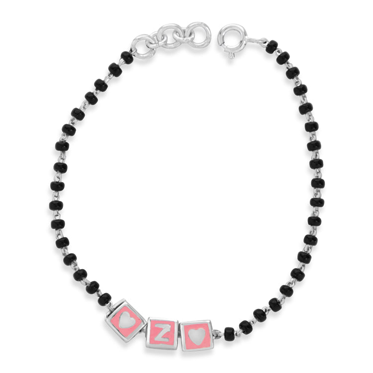 Black Beads and Pink Letter Bracelet