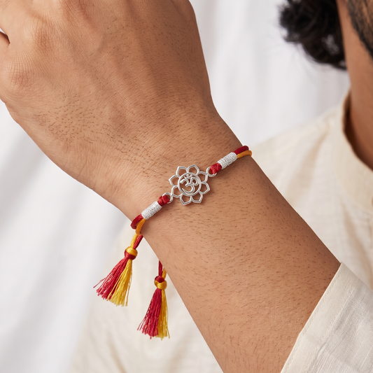 Divine Om Lotus Silver Rakhi