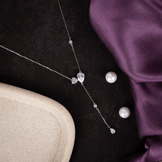 Diamond Droplet Silver Necklace
