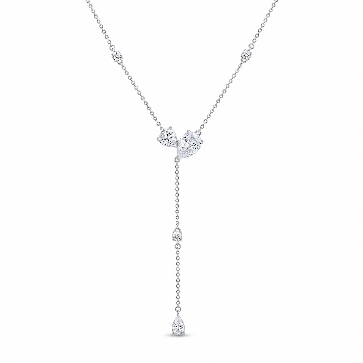 Diamond Droplet Silver Necklace