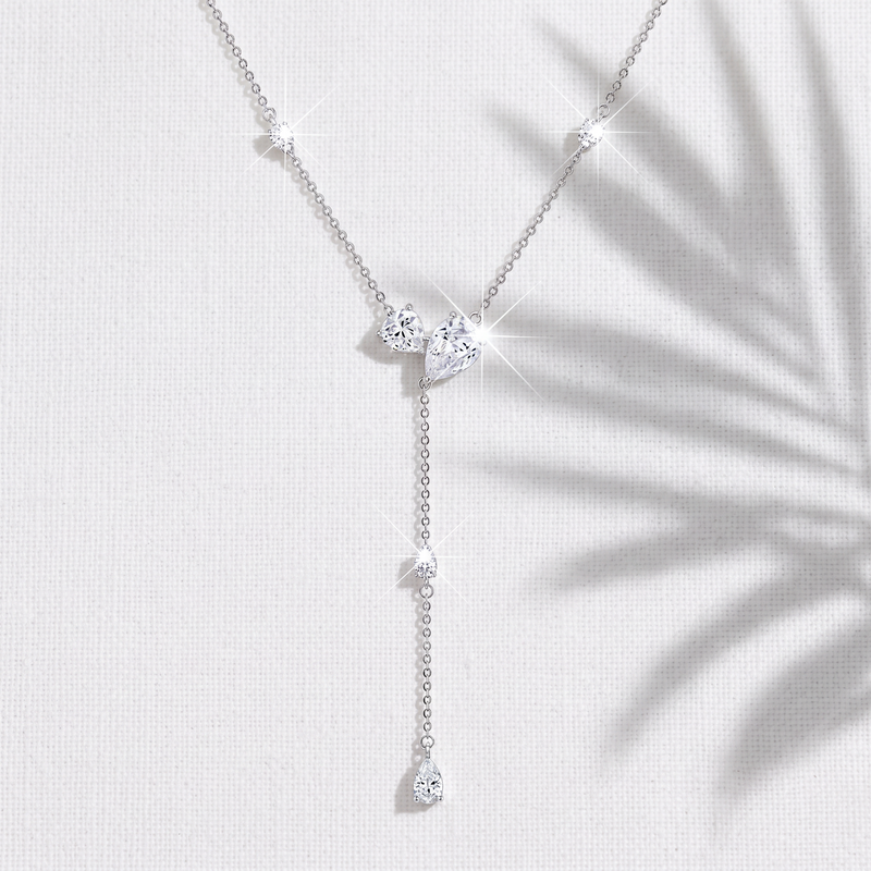 Diamond Droplet Silver Necklace