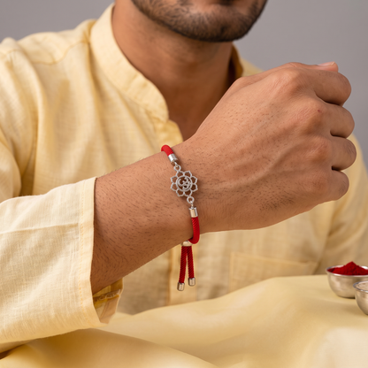 Divine Om Lotus Silver Bracelet Rakhi