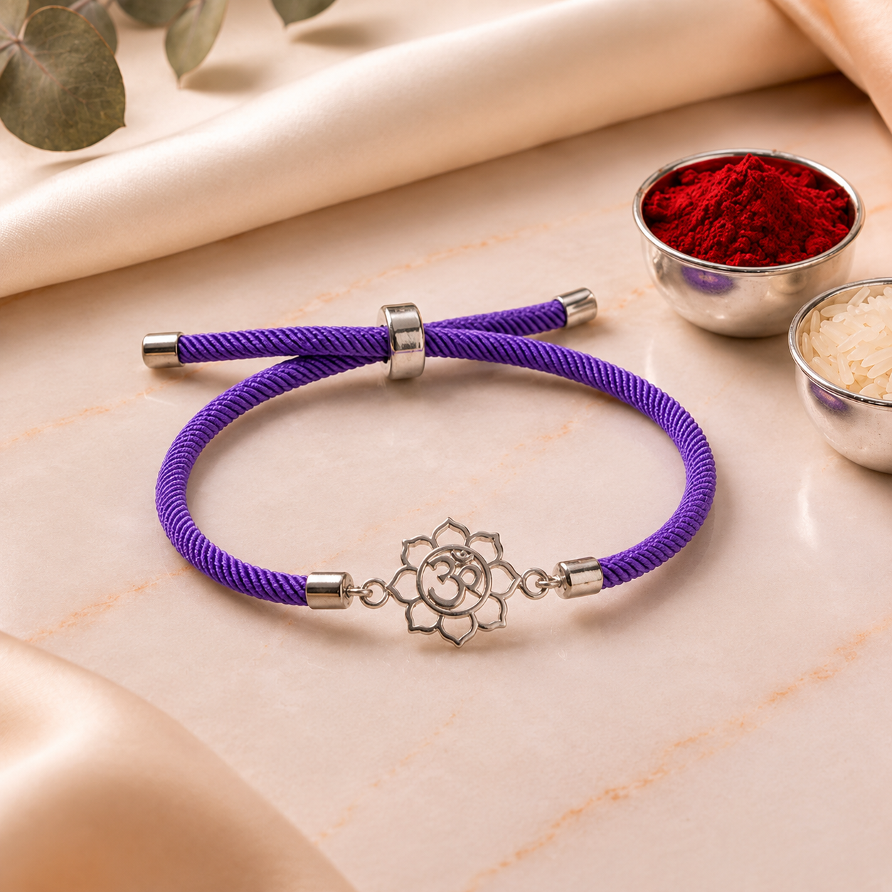 Divine Om Lotus Silver Bracelet Rakhi